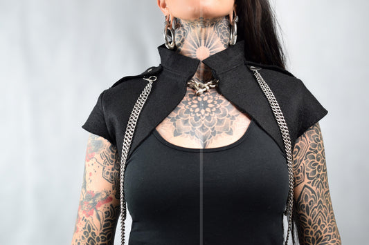 Cropped  100% Wool Jacket // Military stye Chain detail // Goth Minimalist Futuristic // Blazer Bolero.