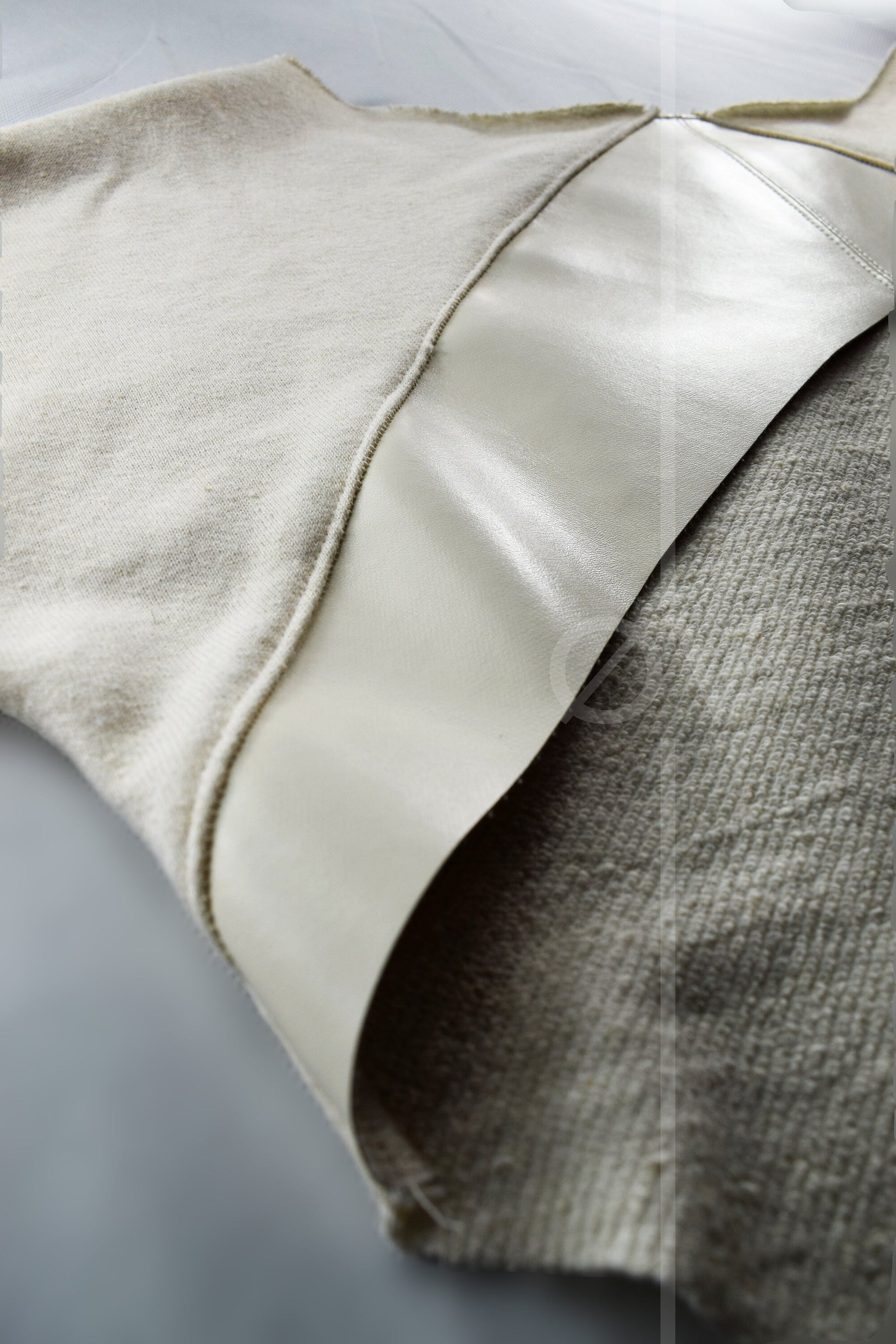 Vegan Leather Detailed Backless Cropped Sweater // Cream /White Hemp Jersey Terry // ECO