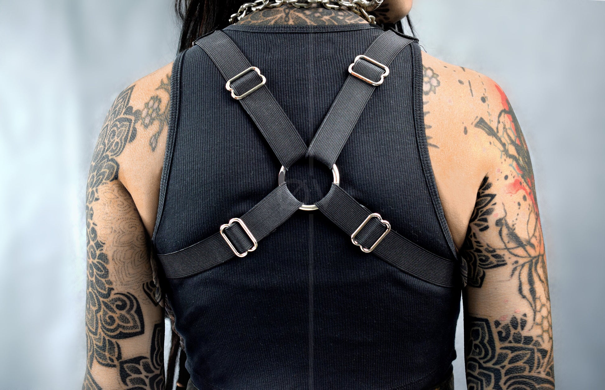 Vegan Leather Super Crop Harness Style Adjustable Top // Black // Studs // One Size // Unisex // Goth Tech Future //