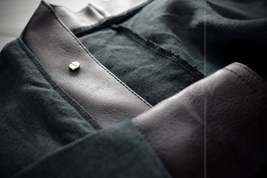Vegan Leather and Hemp Linen Kimono / Floor Length Robe // Black // Minimalist Futuristic Goth // Sustainable // One Size