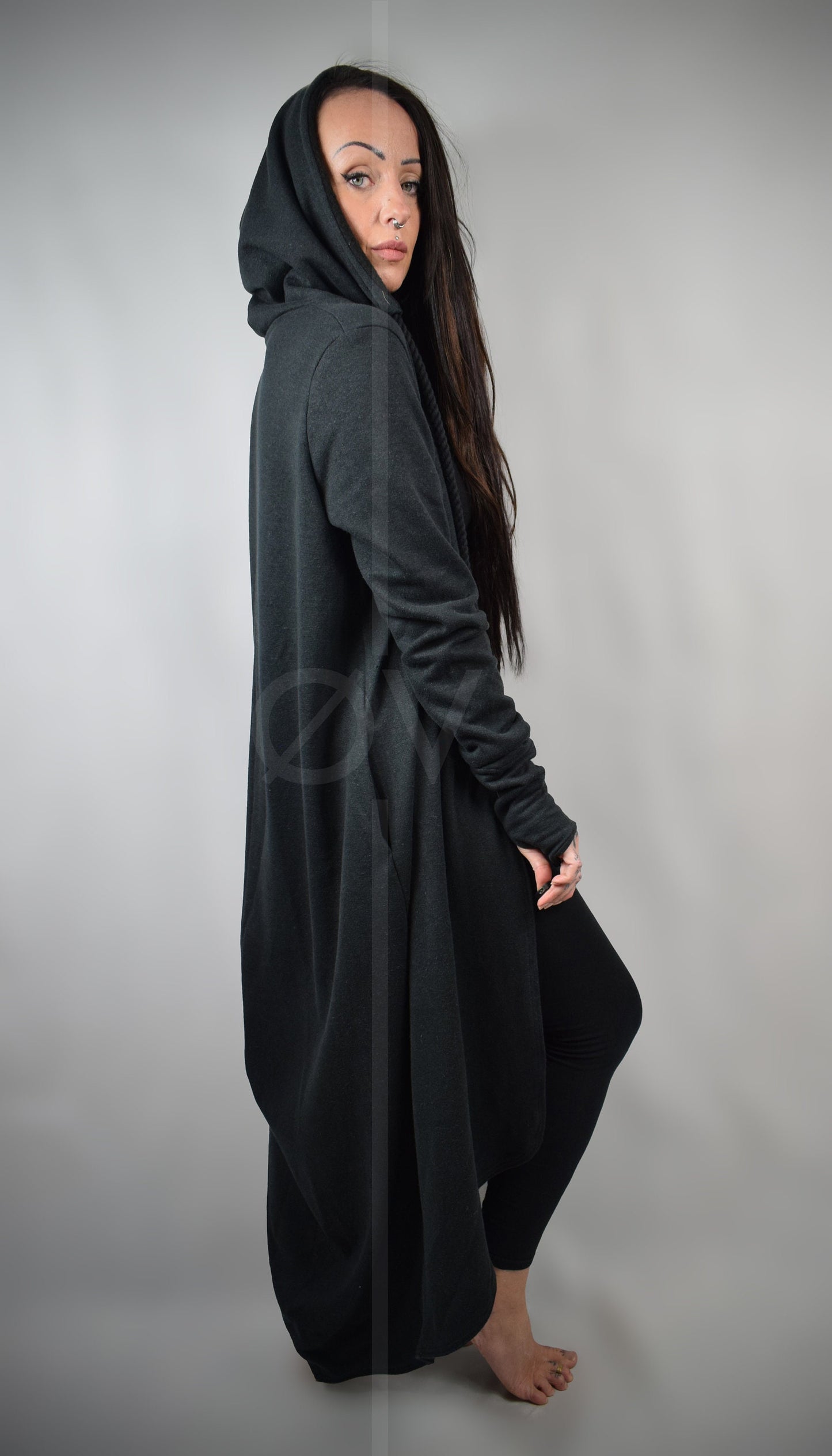 Long Floor Length Hoodie//Black Hemp//Goth Minimalist Futuristic Oversize MAXI //Sweatshirt Fleece.
