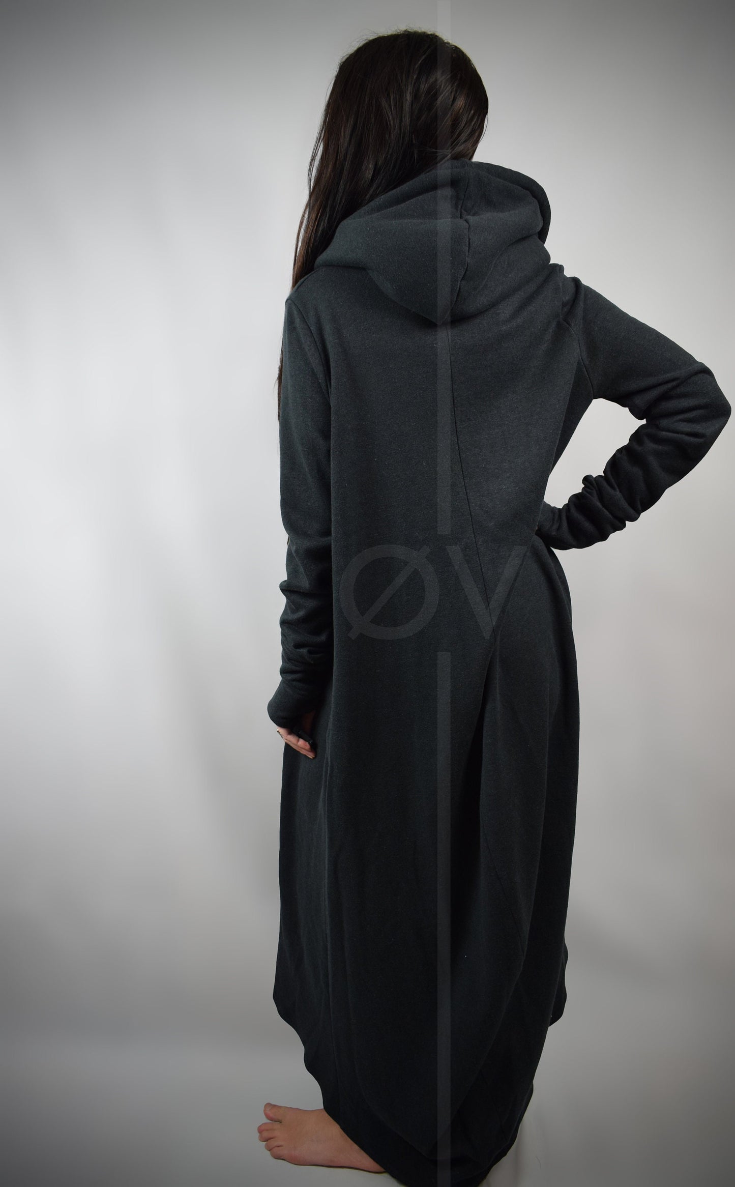 Long Floor Length Hoodie//Black Hemp//Goth Minimalist Futuristic Oversize MAXI //Sweatshirt Fleece.