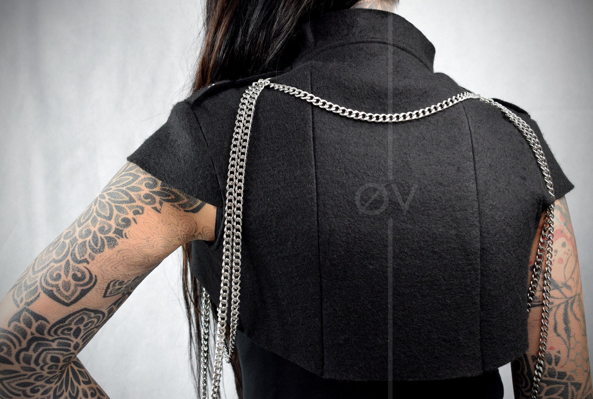 Cropped  100% Wool Jacket // Military stye Chain detail // Goth Minimalist Futuristic // Blazer Bolero.