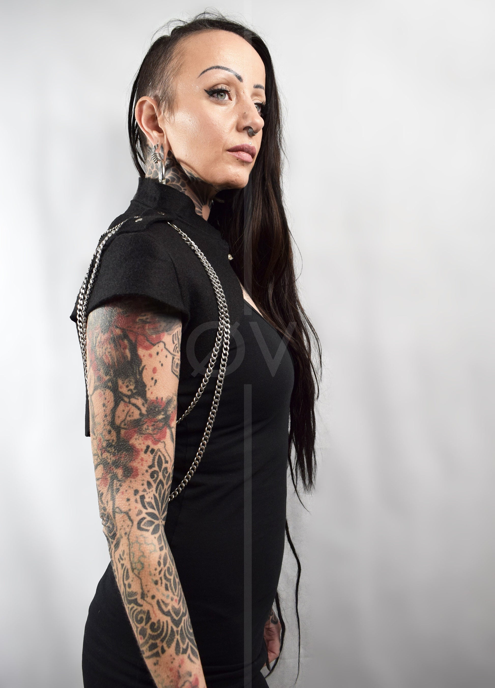 Cropped  100% Wool Jacket // Military stye Chain detail // Goth Minimalist Futuristic // Blazer Bolero.