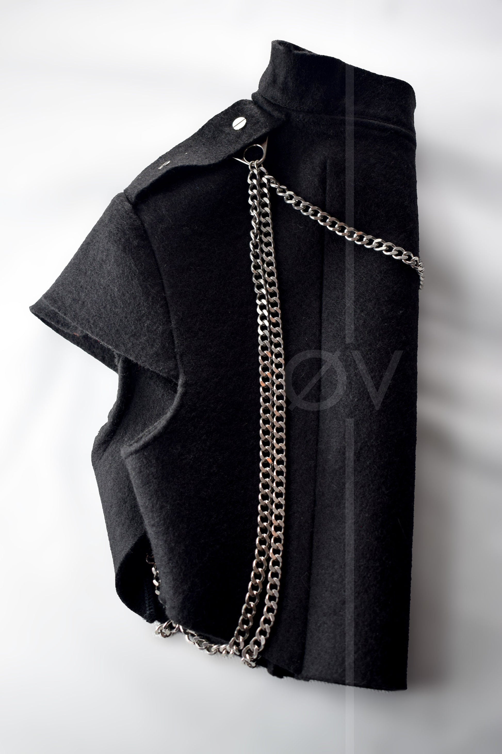 Cropped  100% Wool Jacket // Military stye Chain detail // Goth Minimalist Futuristic // Blazer Bolero.