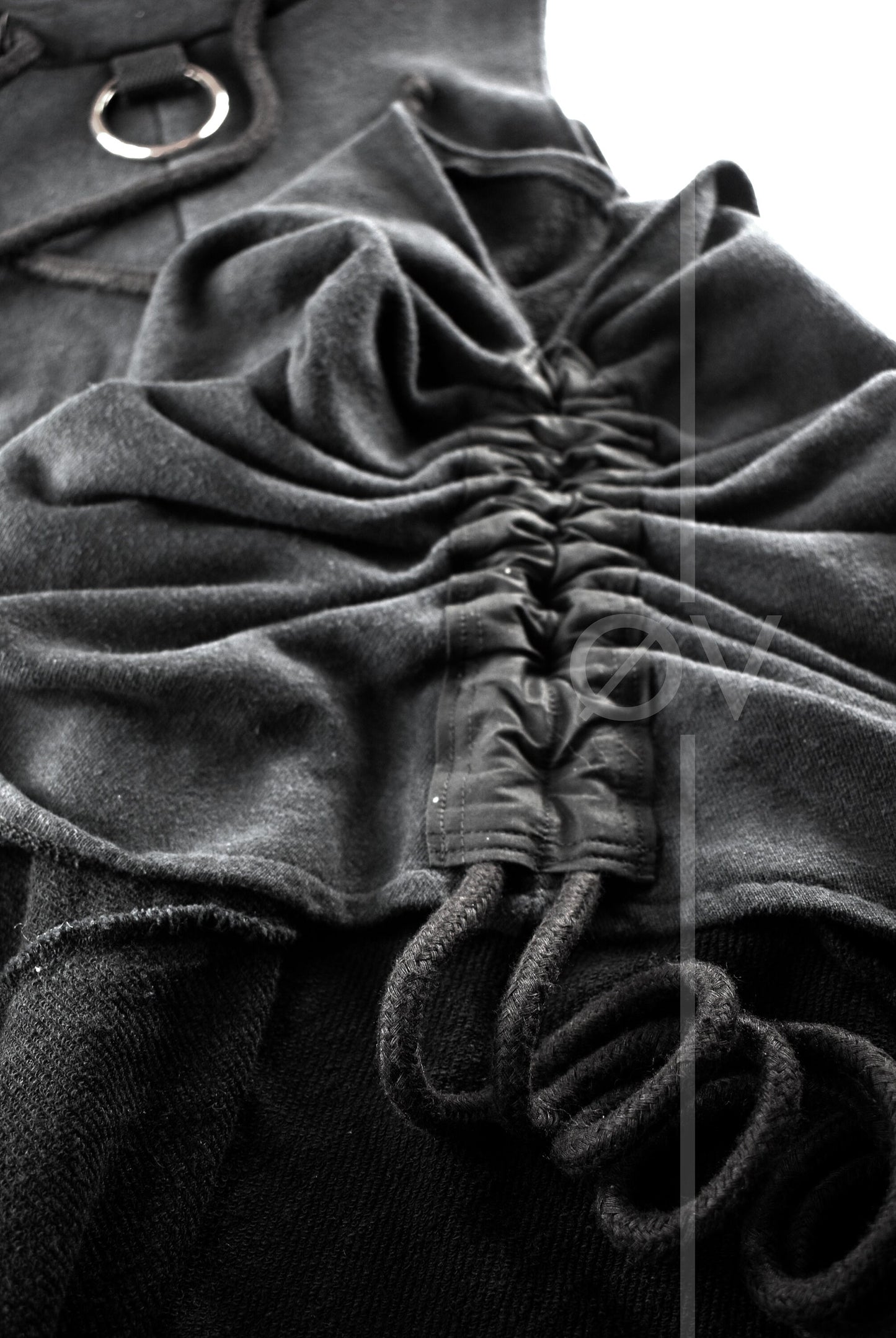 Asymmetrical Poncho Cape Dress Cowl // Black Hemp Cotton Sweatshirt Fleece Vegan Leather // Minimalist Goth Beach Hippy // Sustainable