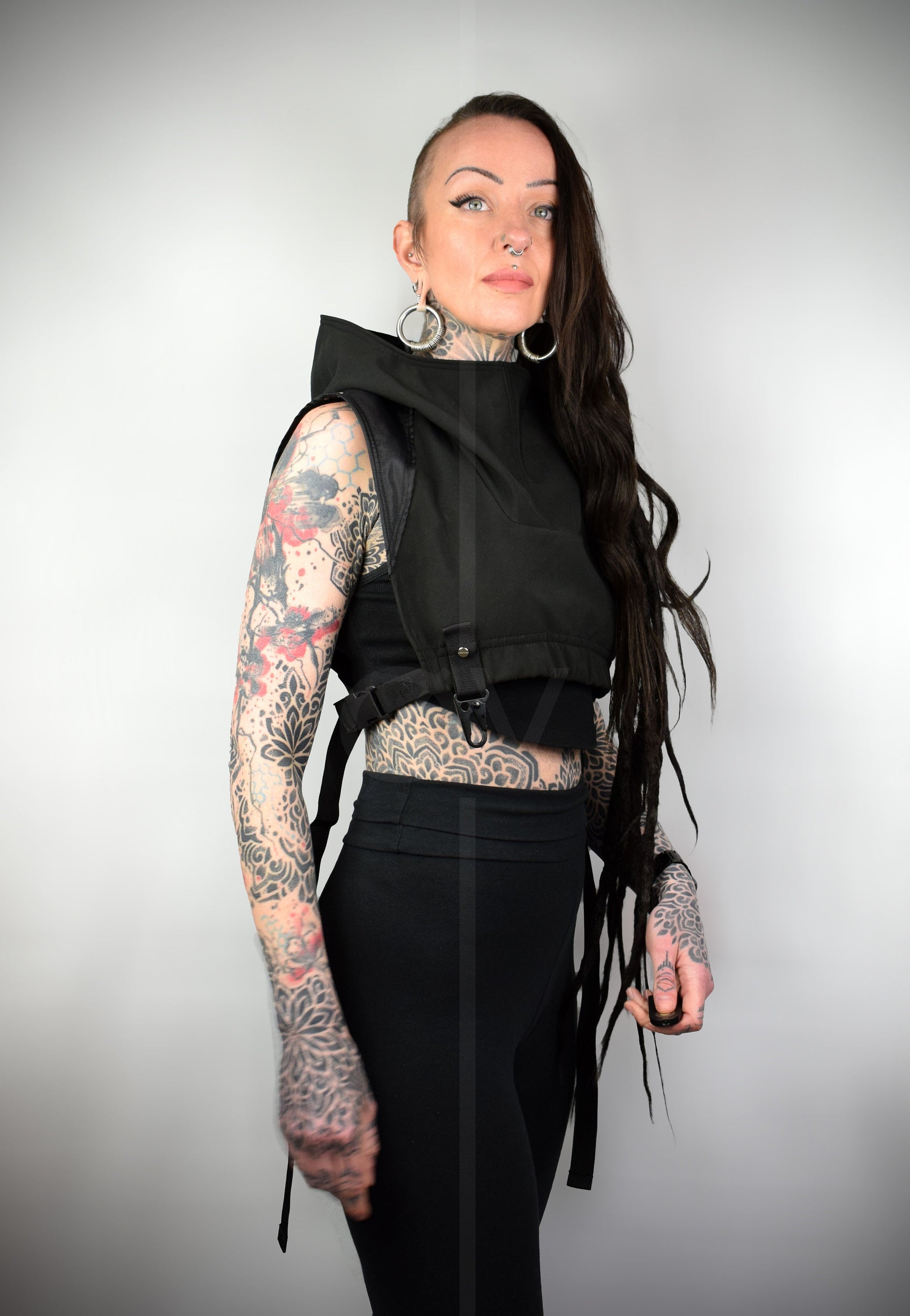 Unisex Black Cropped Adjustable Waterproof Cowl/Poncho //Techwear//Goth