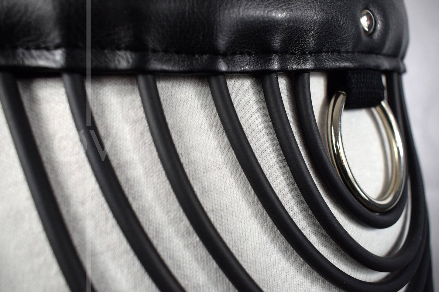 Adjustable Black Vegan Leather Goth Waist Belt with Tubing and Ring detail // Goth/ Industrial/ Fetish.