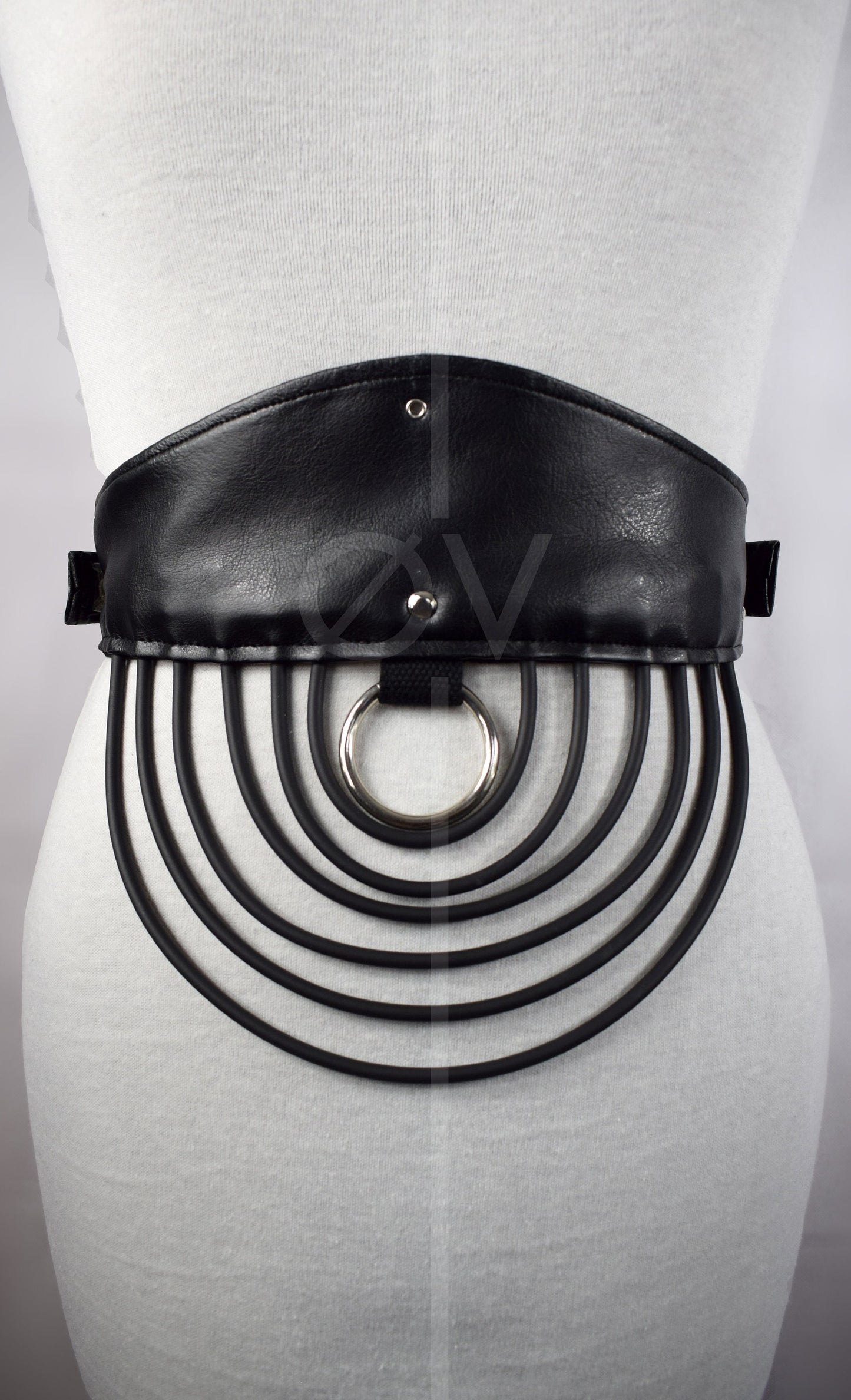 Adjustable Black Vegan Leather Goth Waist Belt with Tubing and Ring detail // Goth/ Industrial/ Fetish.