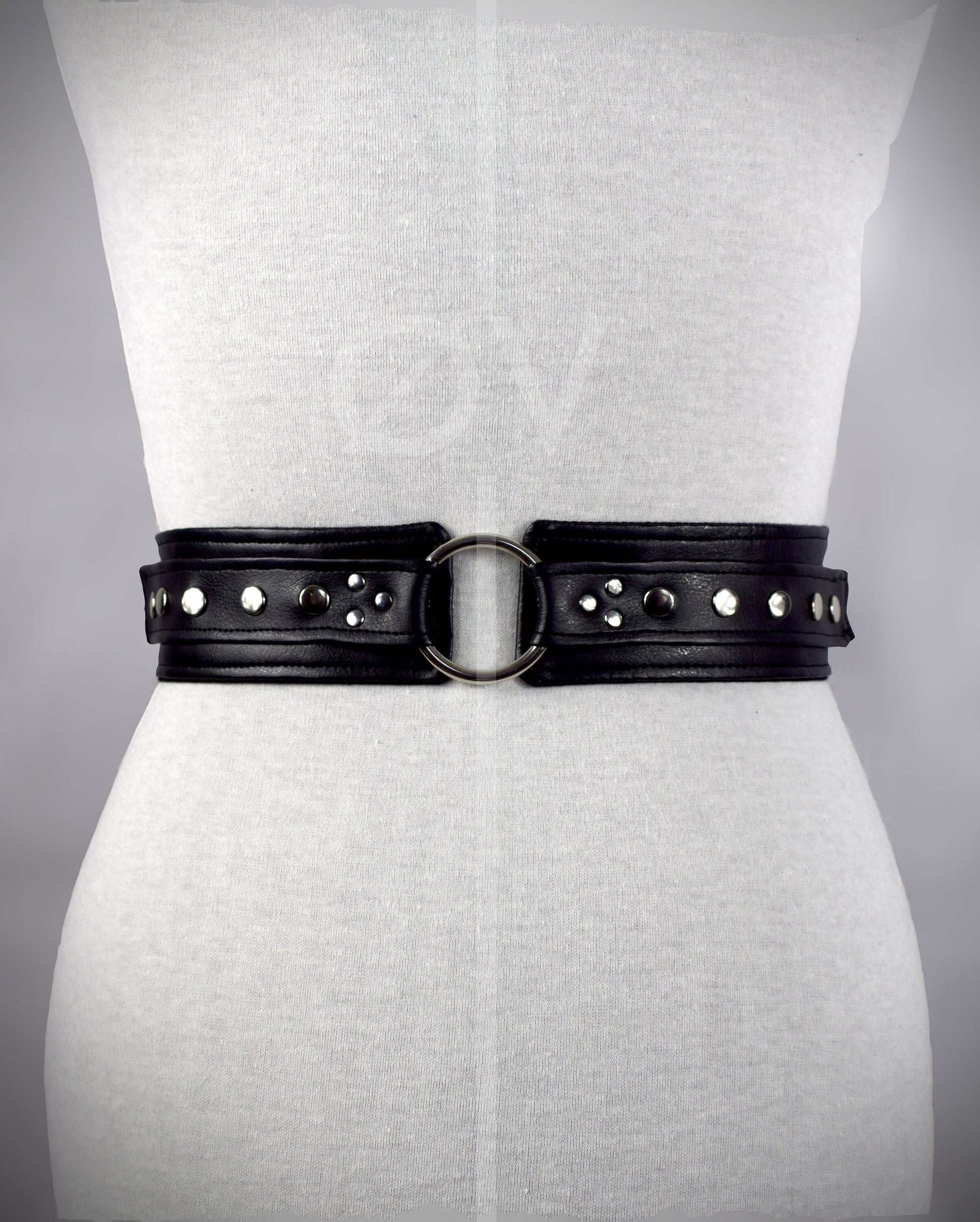 Adjustable Wide Black Vegan Leather Harness Belt with Chain and Ring Detail // Goth/ Fetish/ Industrial.
