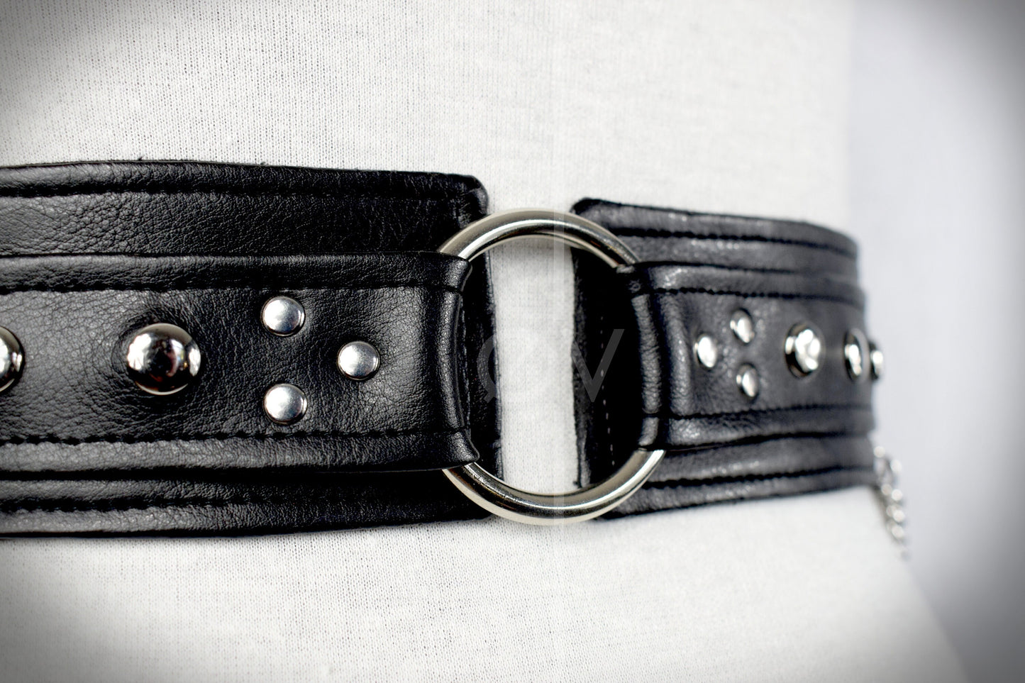 Adjustable Wide Black Vegan Leather Harness Belt with Chain and Ring Detail // Goth/ Fetish/ Industrial.