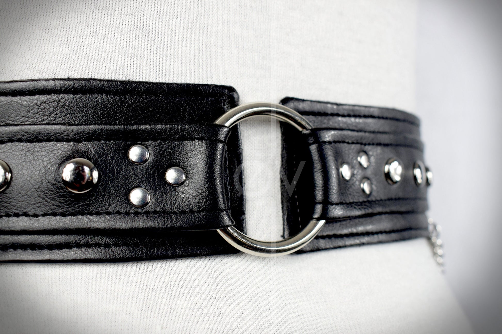 Adjustable Wide Black Vegan Leather Harness Belt with Chain and Ring Detail // Goth/ Fetish/ Industrial.