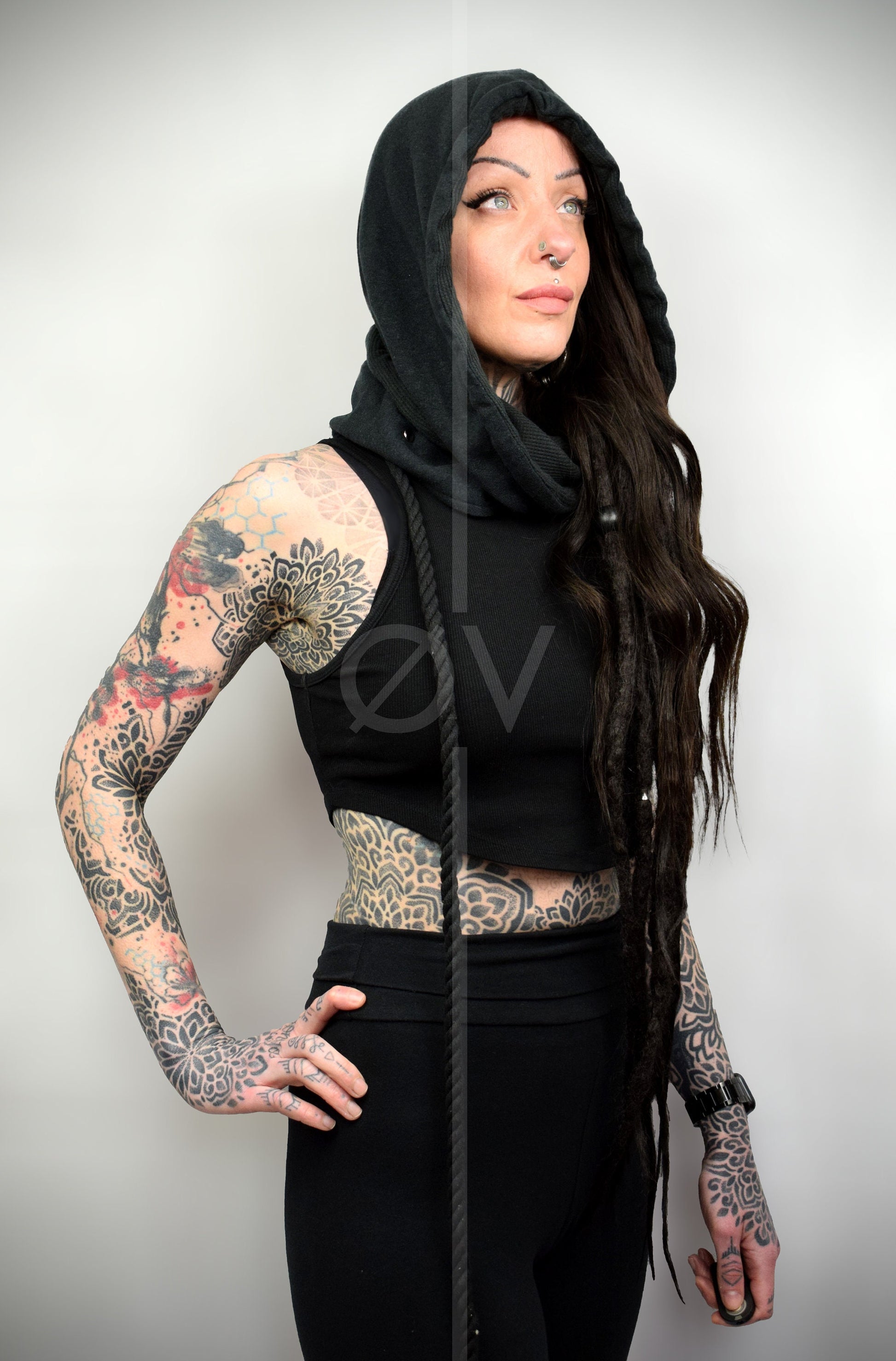 Black Unisex Hooded Scarf Cowl // Hemp/ Festival/ Goth/ Cosplay