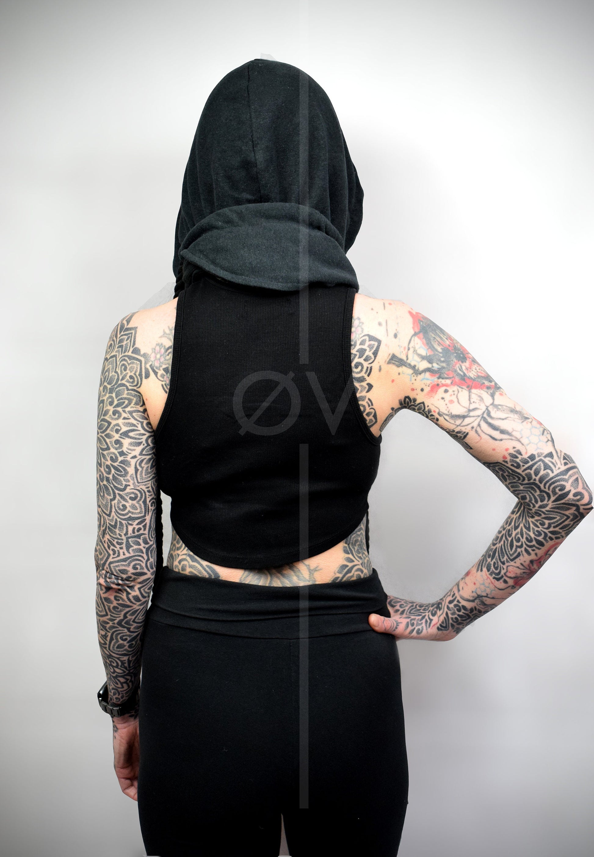 Black Unisex Hooded Scarf Cowl // Hemp/ Festival/ Goth/ Cosplay