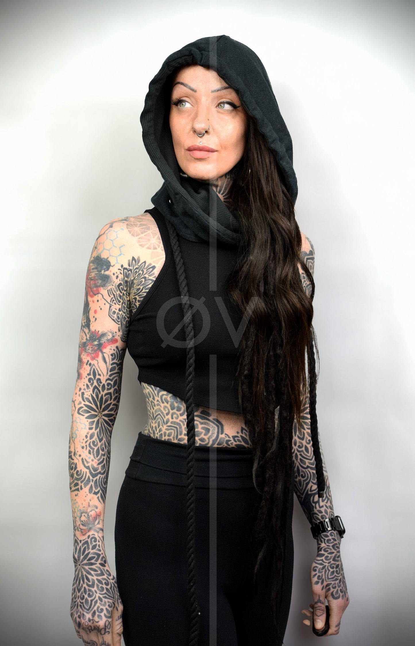 Black Unisex Hooded Scarf Cowl // Hemp/ Festival/ Goth/ Cosplay