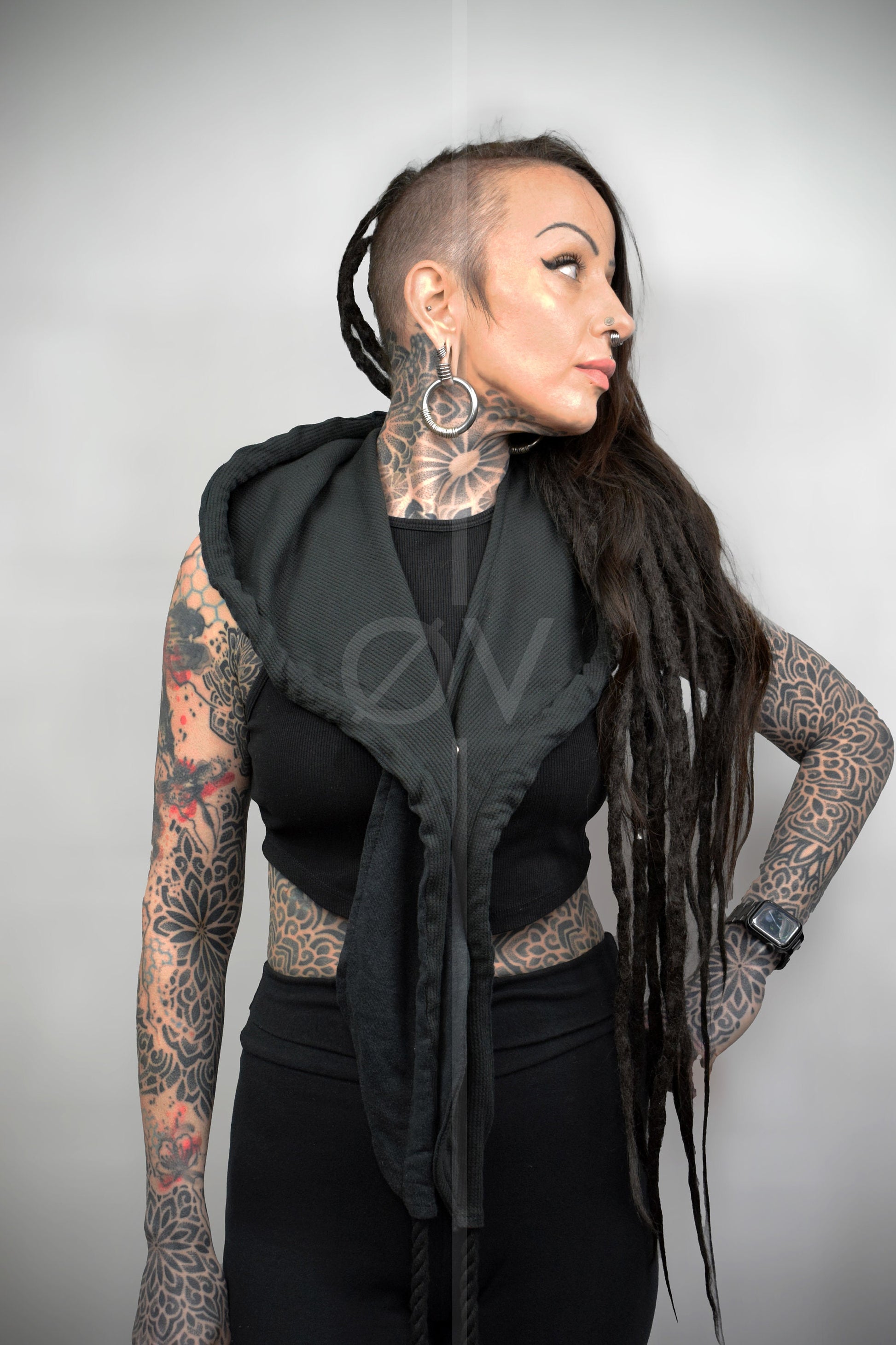 Black Unisex Hooded Scarf Cowl // Hemp/ Festival/ Goth/ Cosplay