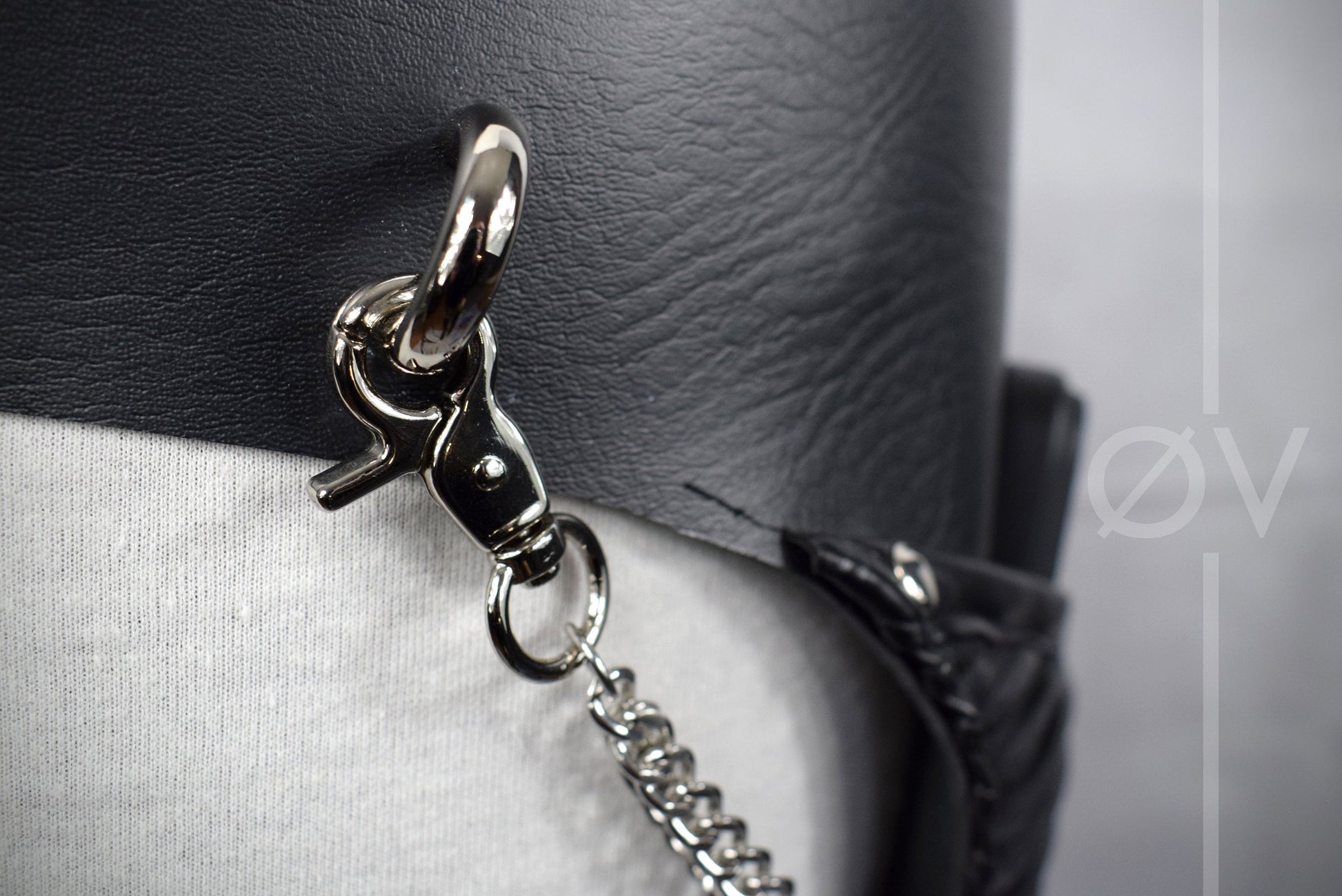 OOAK Vegan Leather Hip/ Side Belt Pouch Holster Waist Bag with Chain Detail// Goth/fetish/festival.