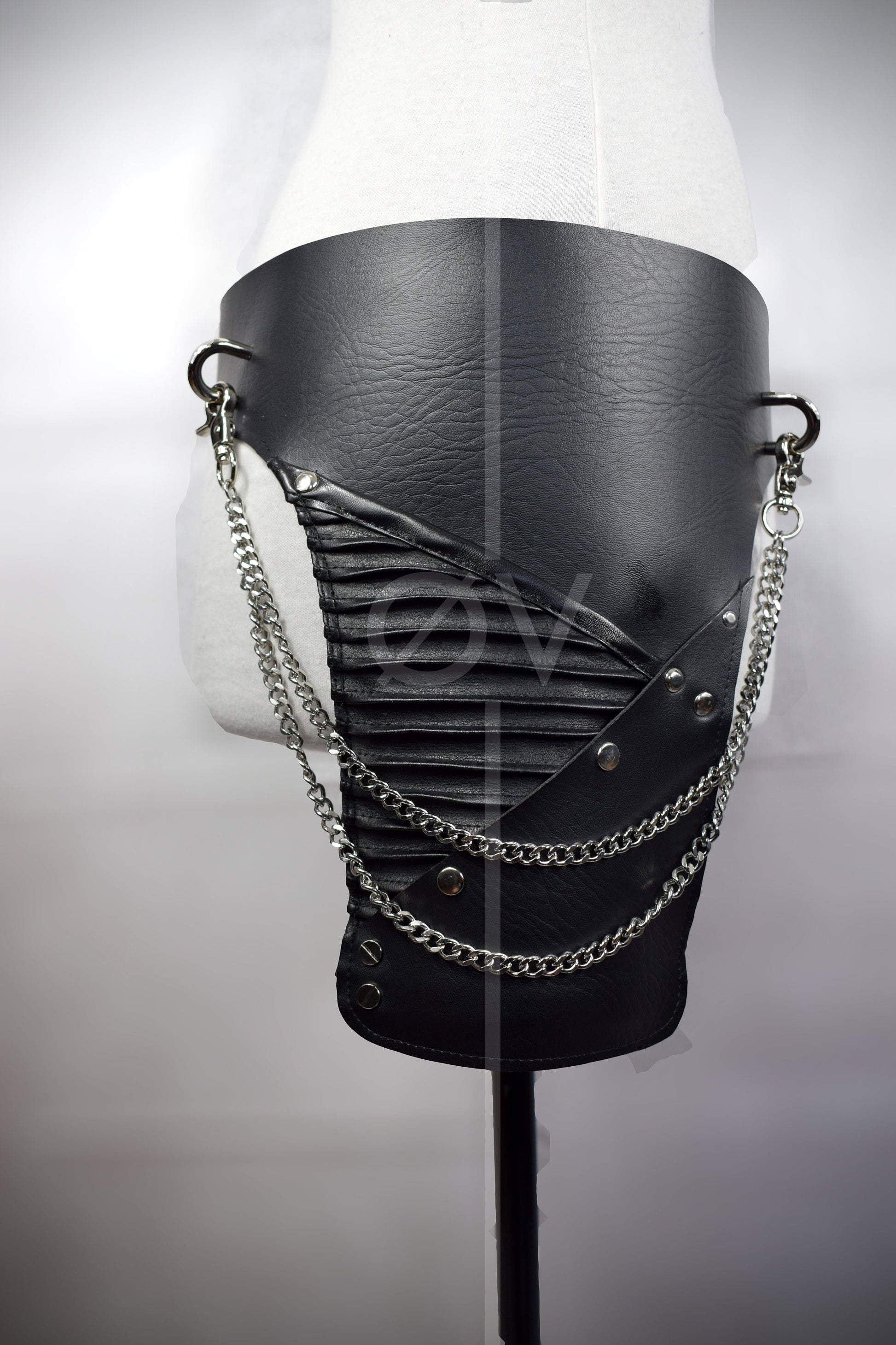 OOAK Vegan Leather Hip/ Side Belt Pouch Holster Waist Bag with Chain Detail// Goth/fetish/festival.