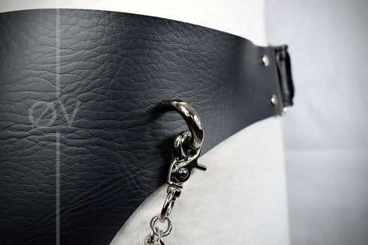 OOAK Vegan Leather Hip/ Side Belt Pouch Holster Waist Bag with Chain Detail// Goth/fetish/festival.