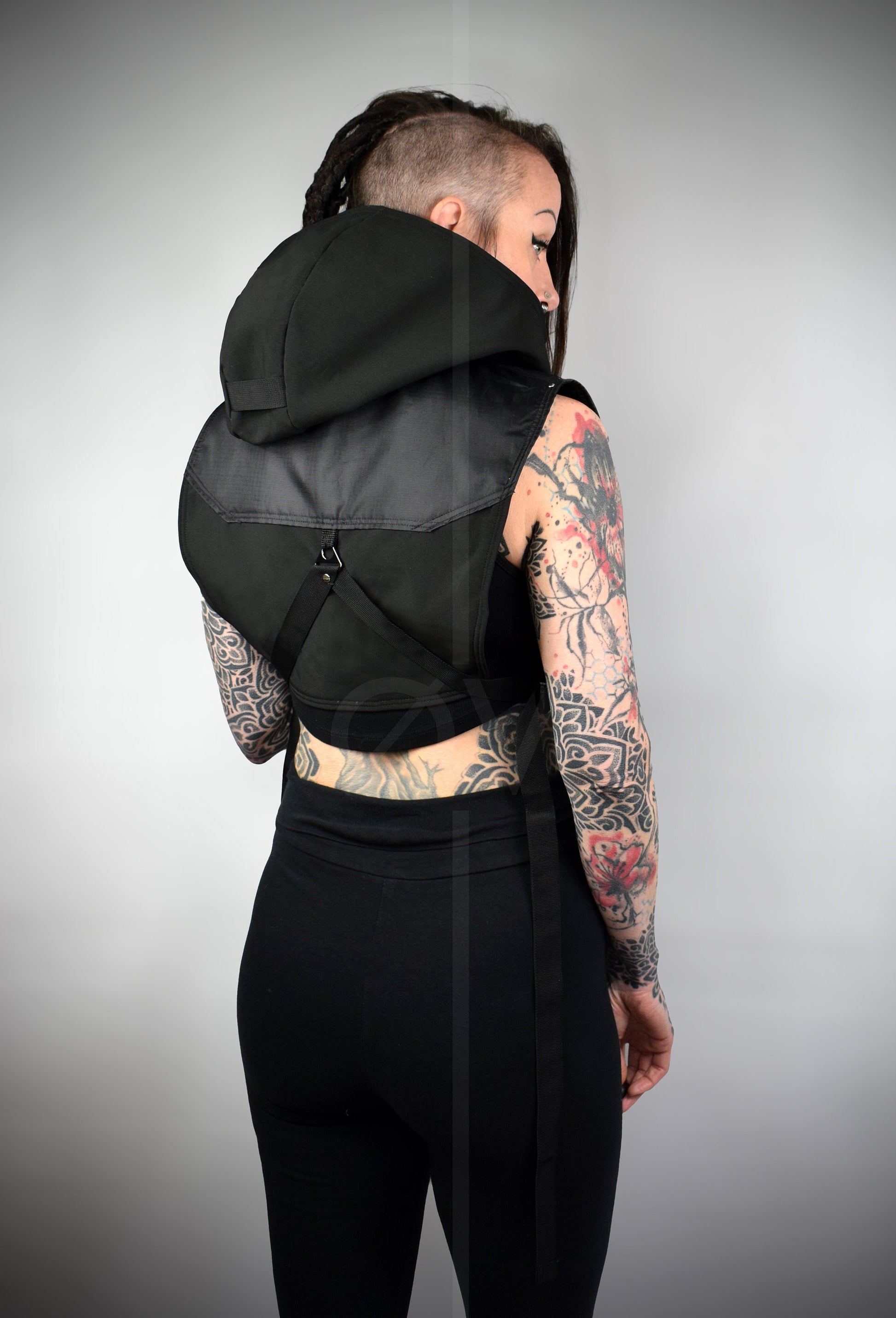 Unisex Black Cropped Adjustable Waterproof Cowl/Poncho //Techwear//Goth