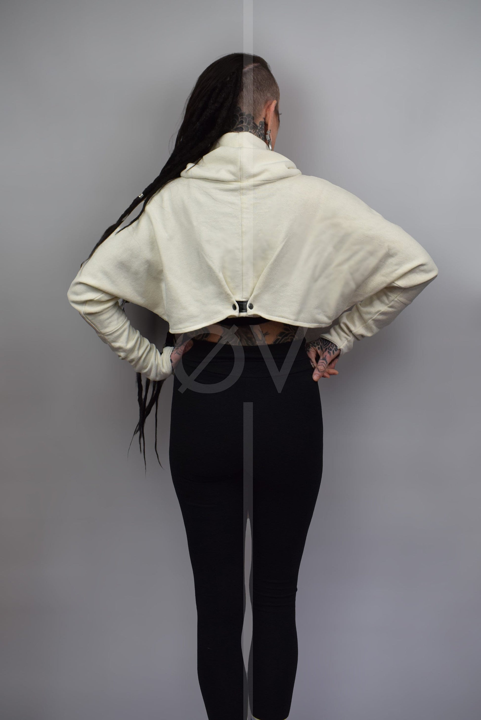 Cropped Cowl Neck Hemp Sweatshirt/Jumper with rope detailing // Techwear/ Goth