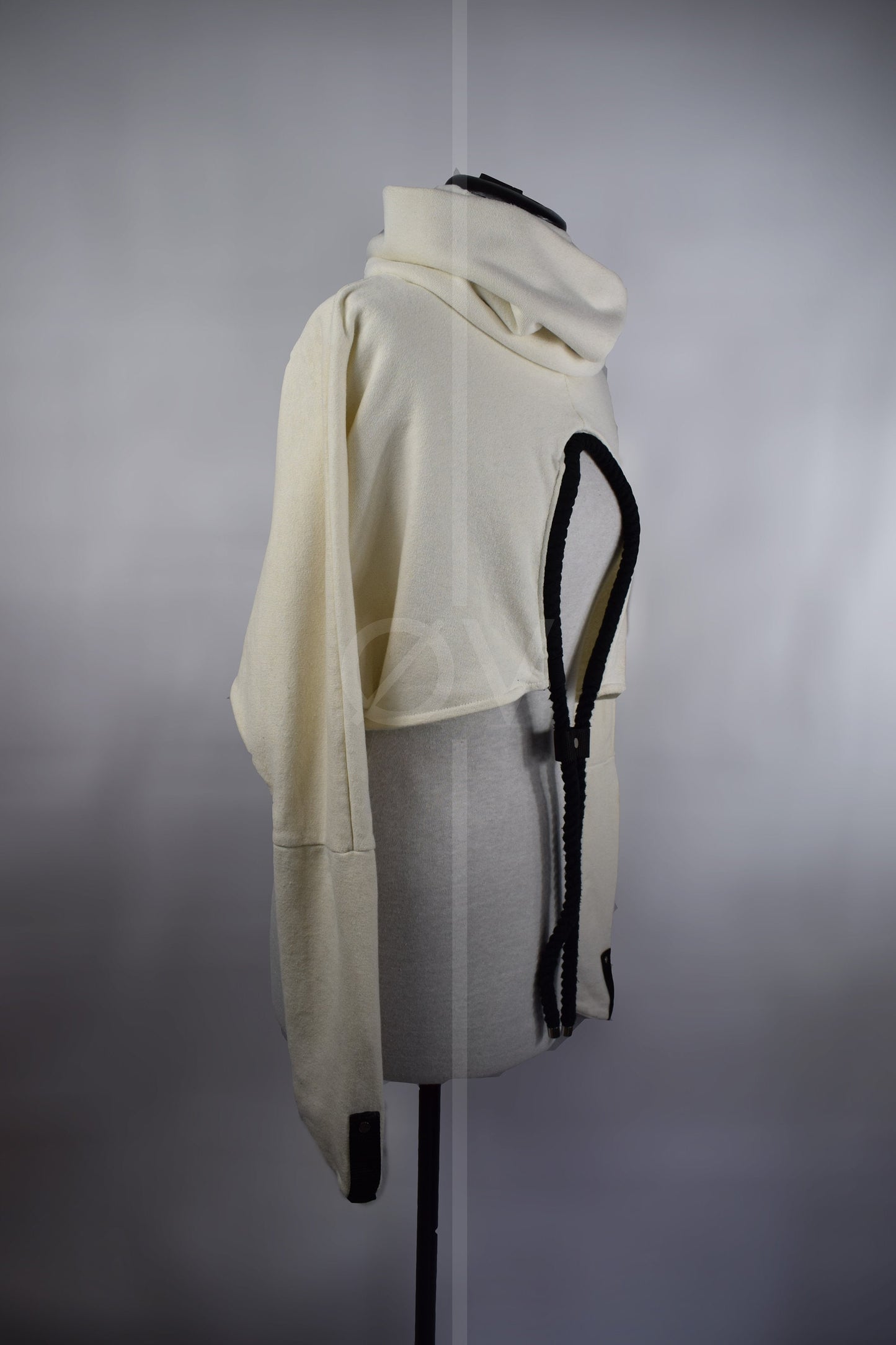 Cropped Cowl Neck Hemp Sweatshirt/Jumper with rope detailing // Techwear/ Goth