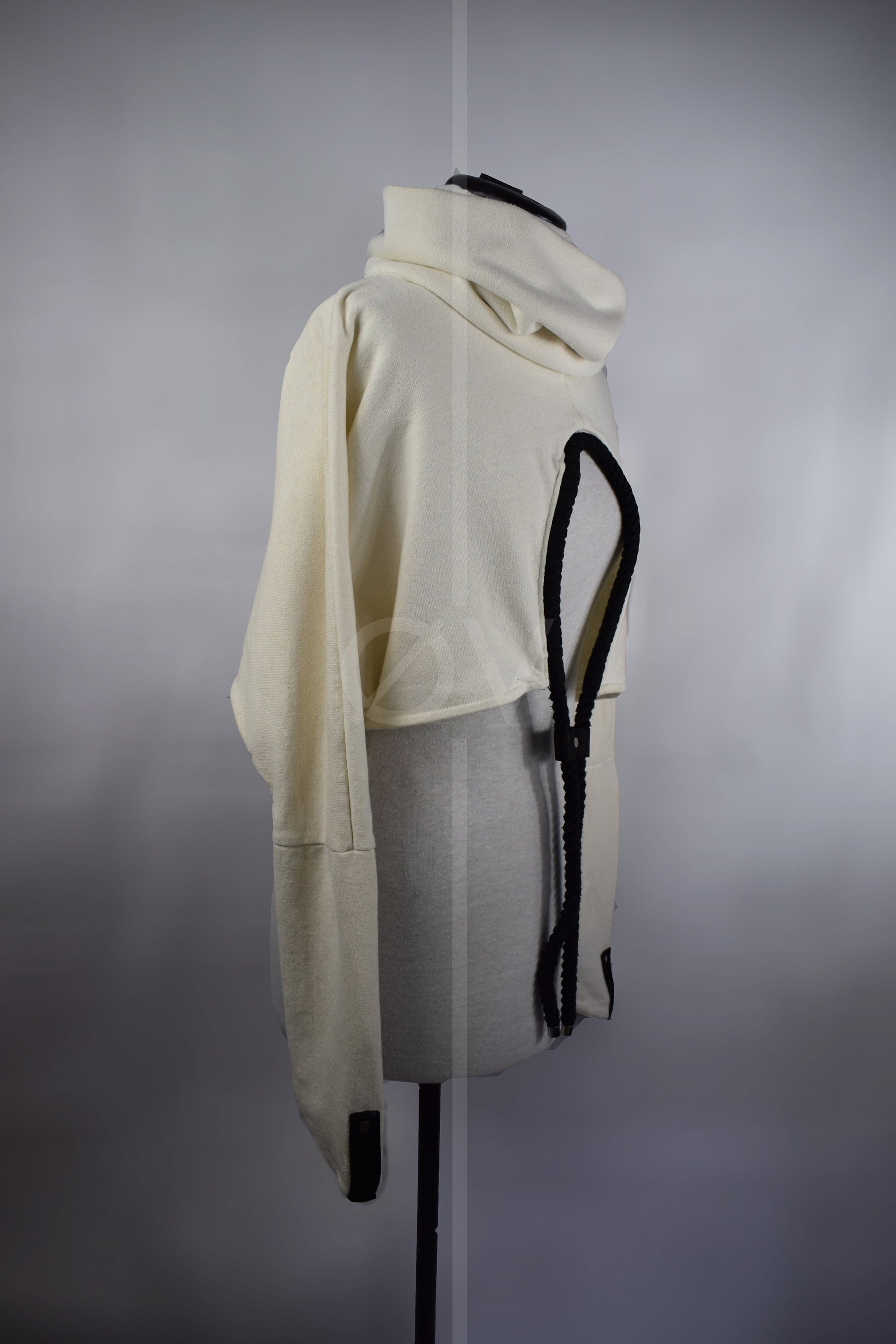 Cropped Cowl Neck Hemp Sweatshirt/Jumper with rope detailing // Techwear/ Goth