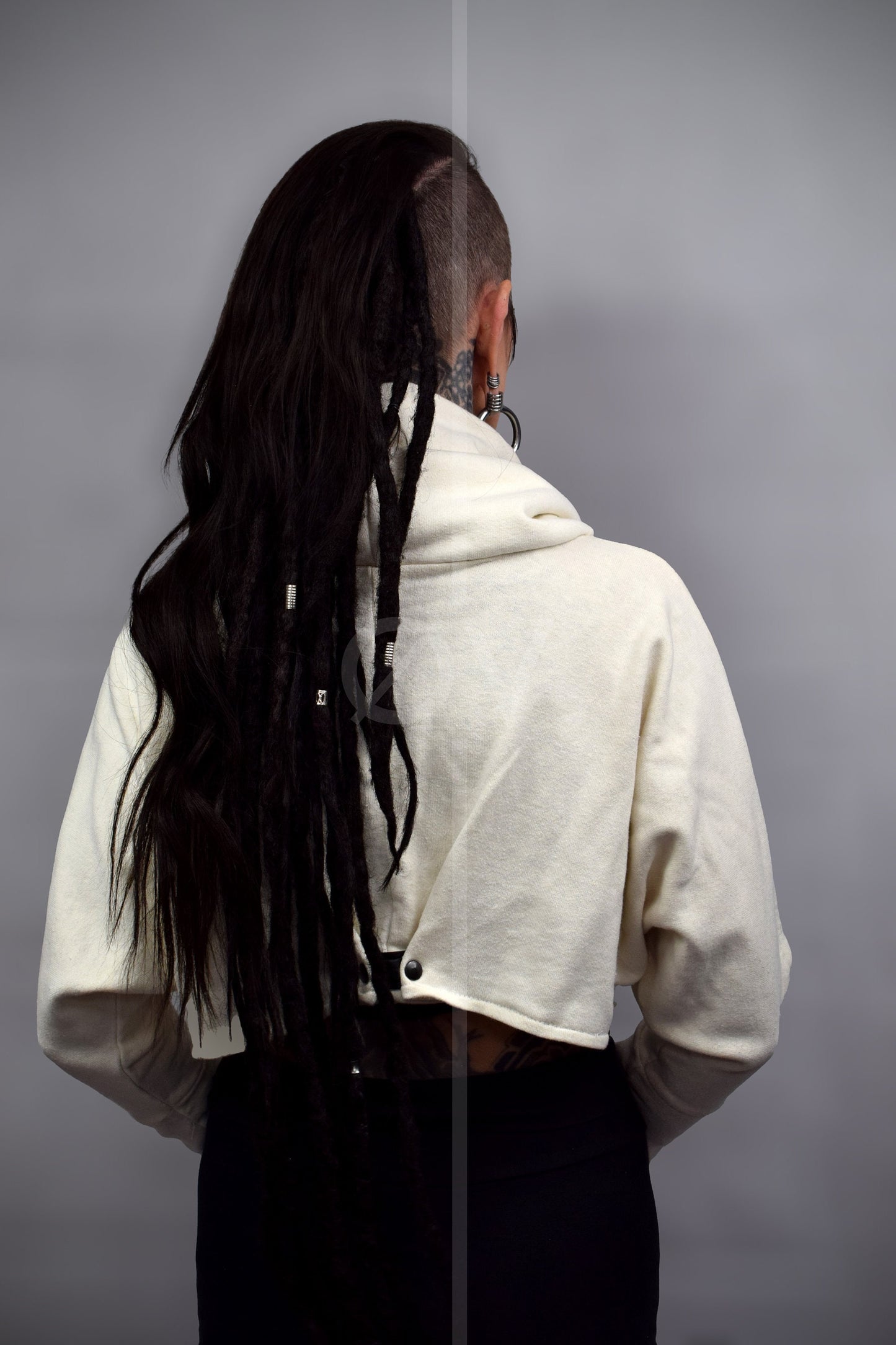 Cropped Cowl Neck Hemp Sweatshirt/Jumper with rope detailing // Techwear/ Goth