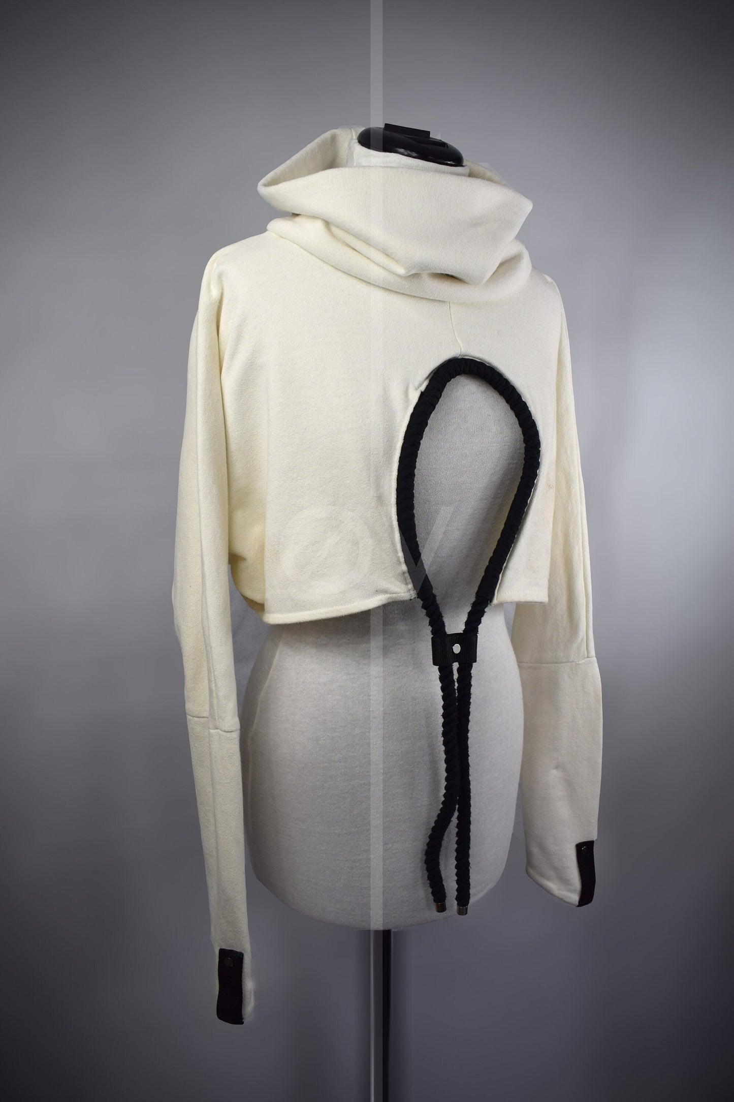 Cropped Cowl Neck Hemp Sweatshirt/Jumper with rope detailing // Techwear/ Goth