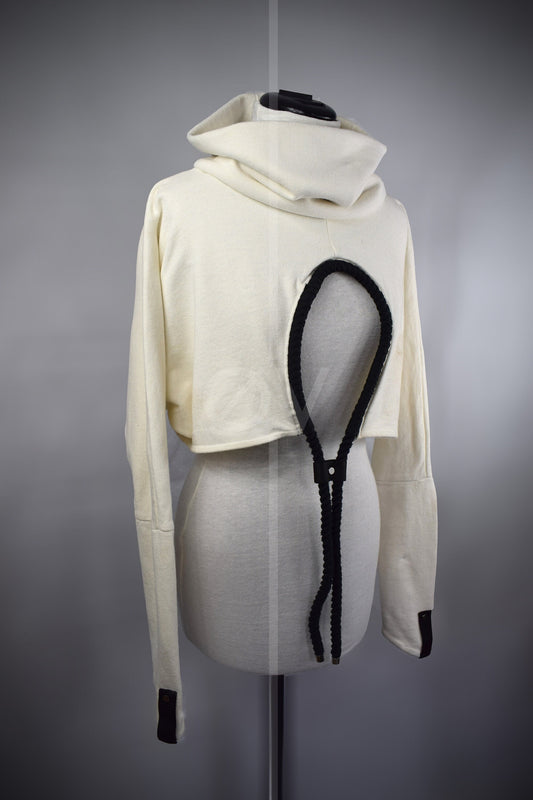 Cropped Cowl Neck Hemp Sweatshirt/Jumper with rope detailing // Techwear/ Goth