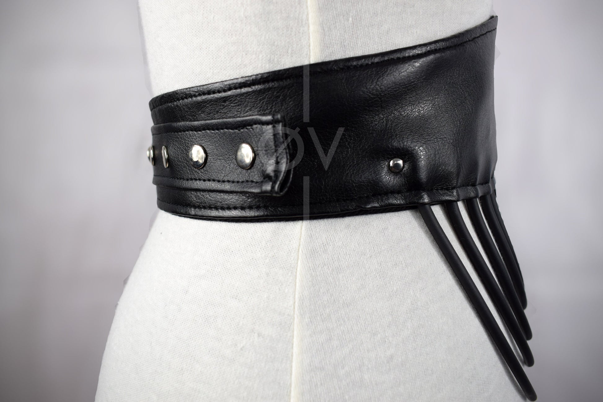 Adjustable Black Vegan Leather Goth Waist Belt with Tubing and Ring detail // Goth/ Industrial/ Fetish.
