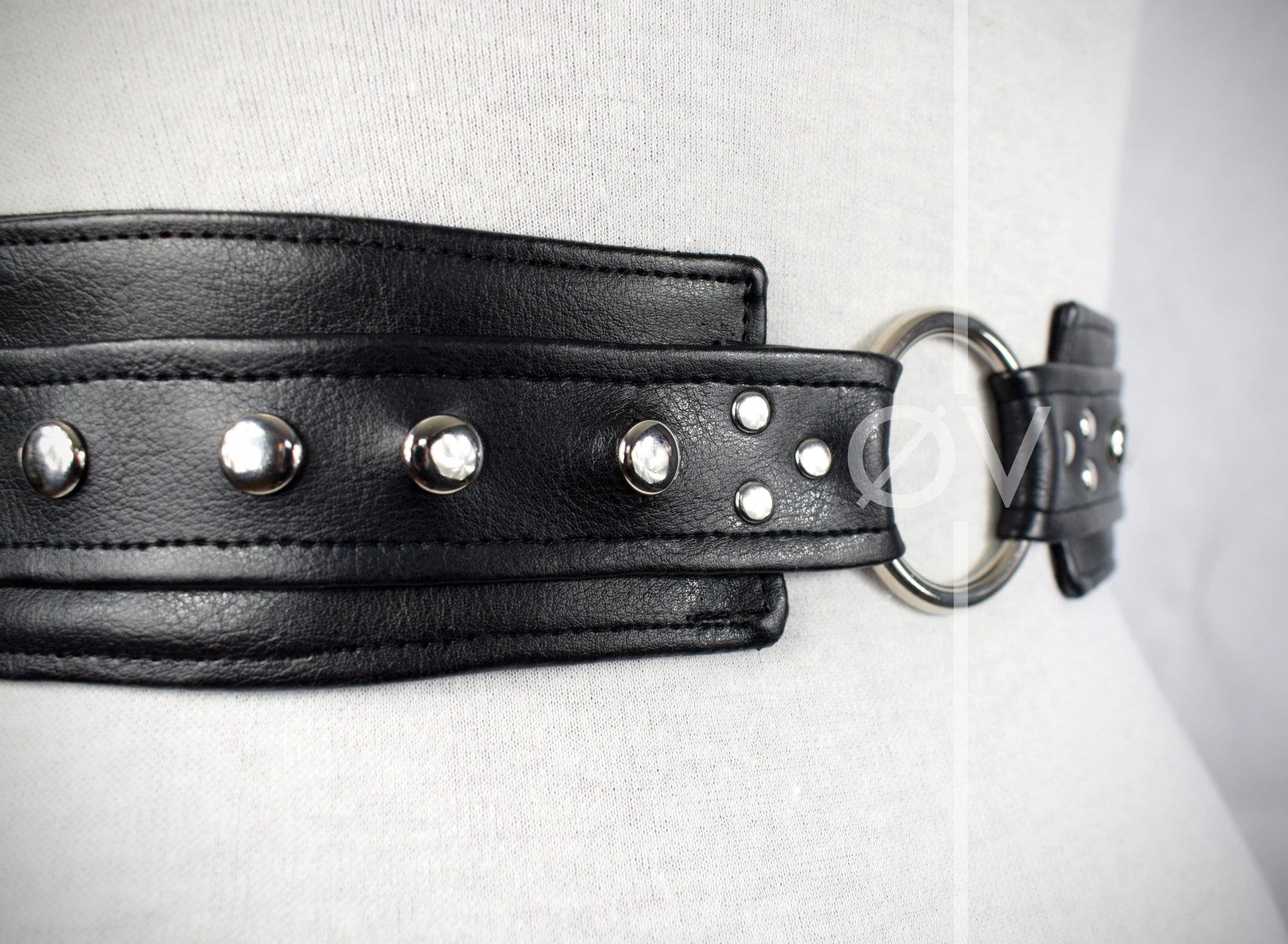 Adjustable Black Vegan Leather Goth Waist Belt with Tubing and Ring detail // Goth/ Industrial/ Fetish.