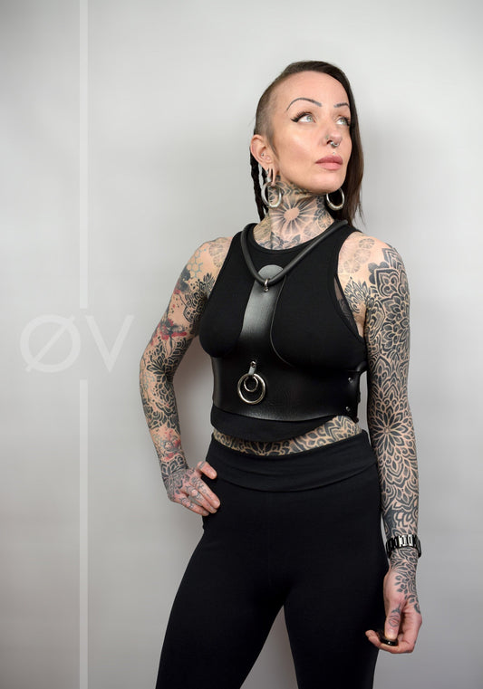 Vegan Leather Harness/Corset/Belt with Tubing detail // Goth / Fetish
