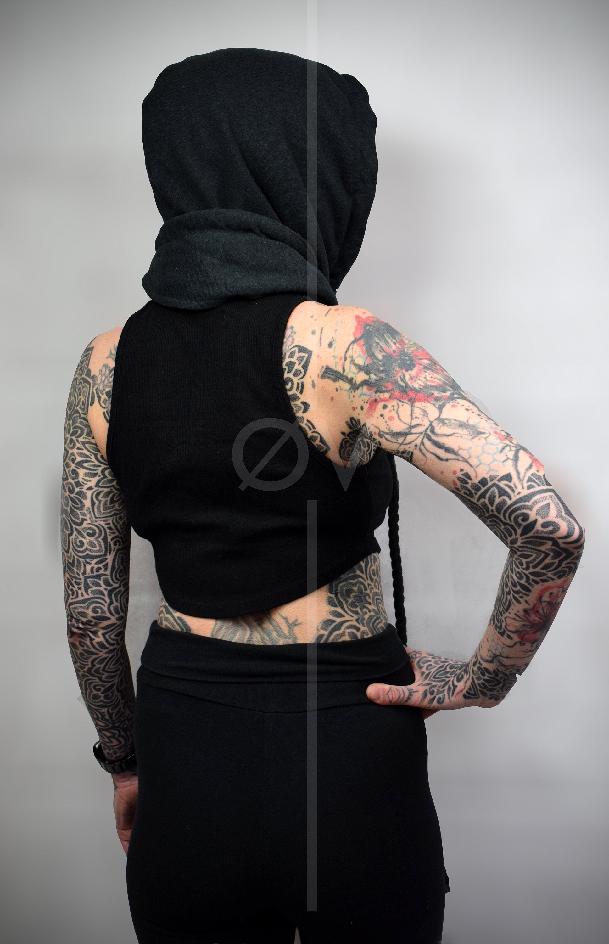 Black Unisex Hooded Scarf Cowl // Hemp/ Festival/ Goth/ Cosplay