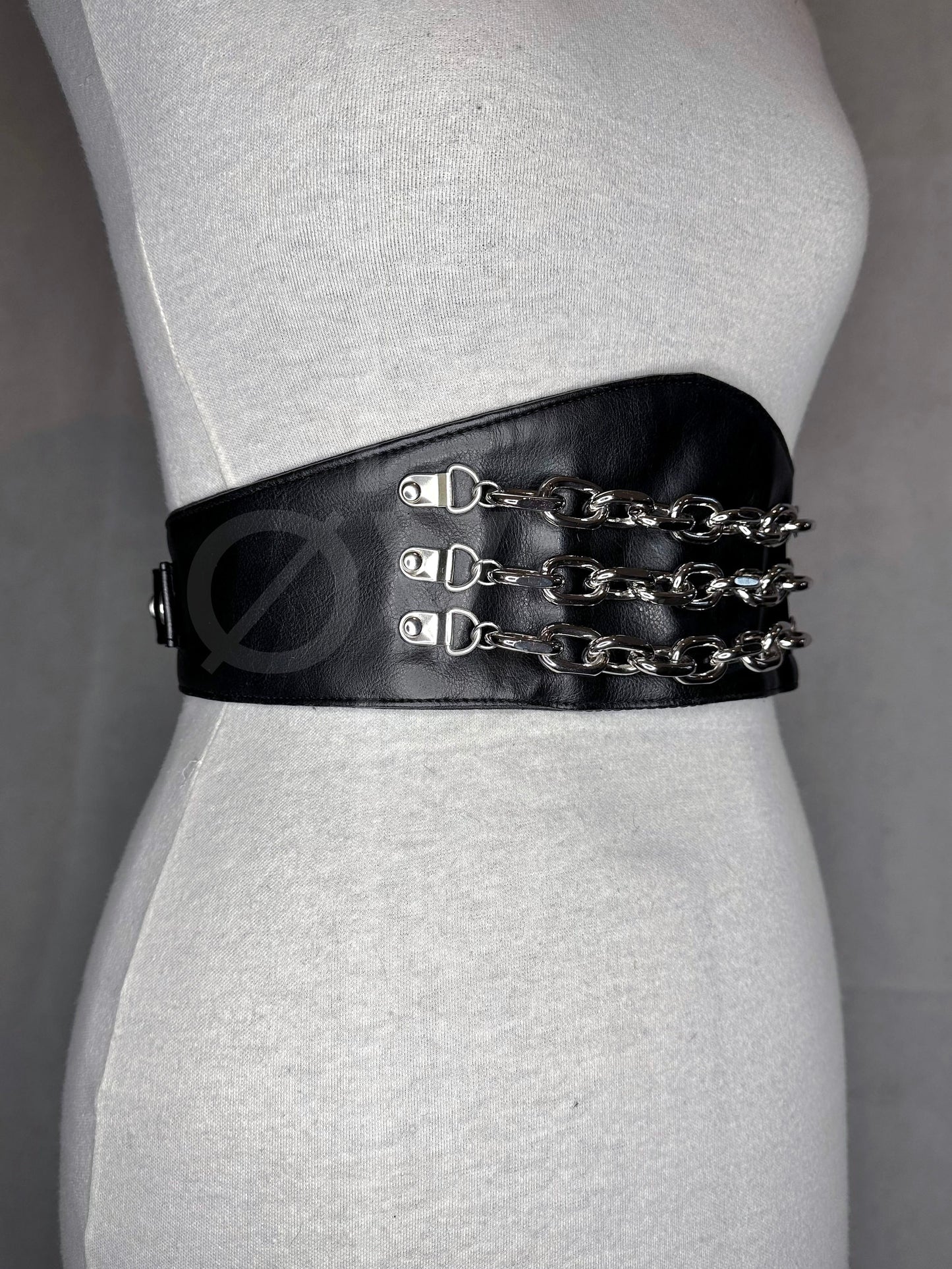 Adjustable Black Vegan Leather Wide Waist Belt/Corset With Chain Details // Goth/ Industrial