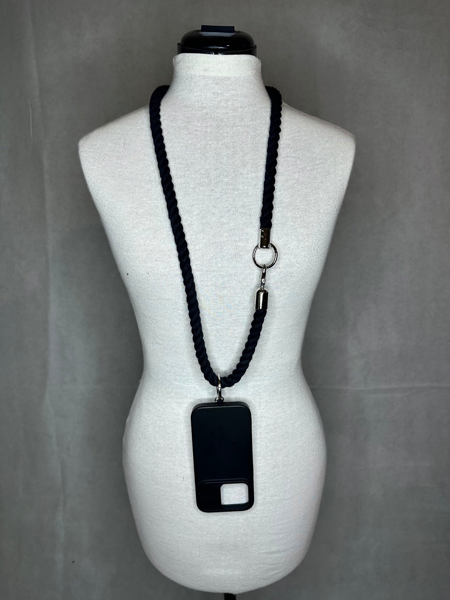 100% Black Cotton Phone Strap/ Phone Lanyard/ Phone Necklace/Mobile Phone/Cell Phone// Goth/ Industrial/ Sustainable/ vegan//