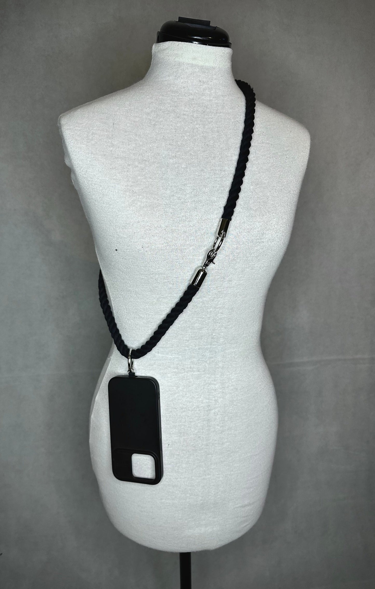 100% Black Cotton Phone Strap/ Phone Lanyard/ Phone Necklace/Mobile Phone/Cell Phone// Goth/ Industrial/ Sustainable/ vegan//