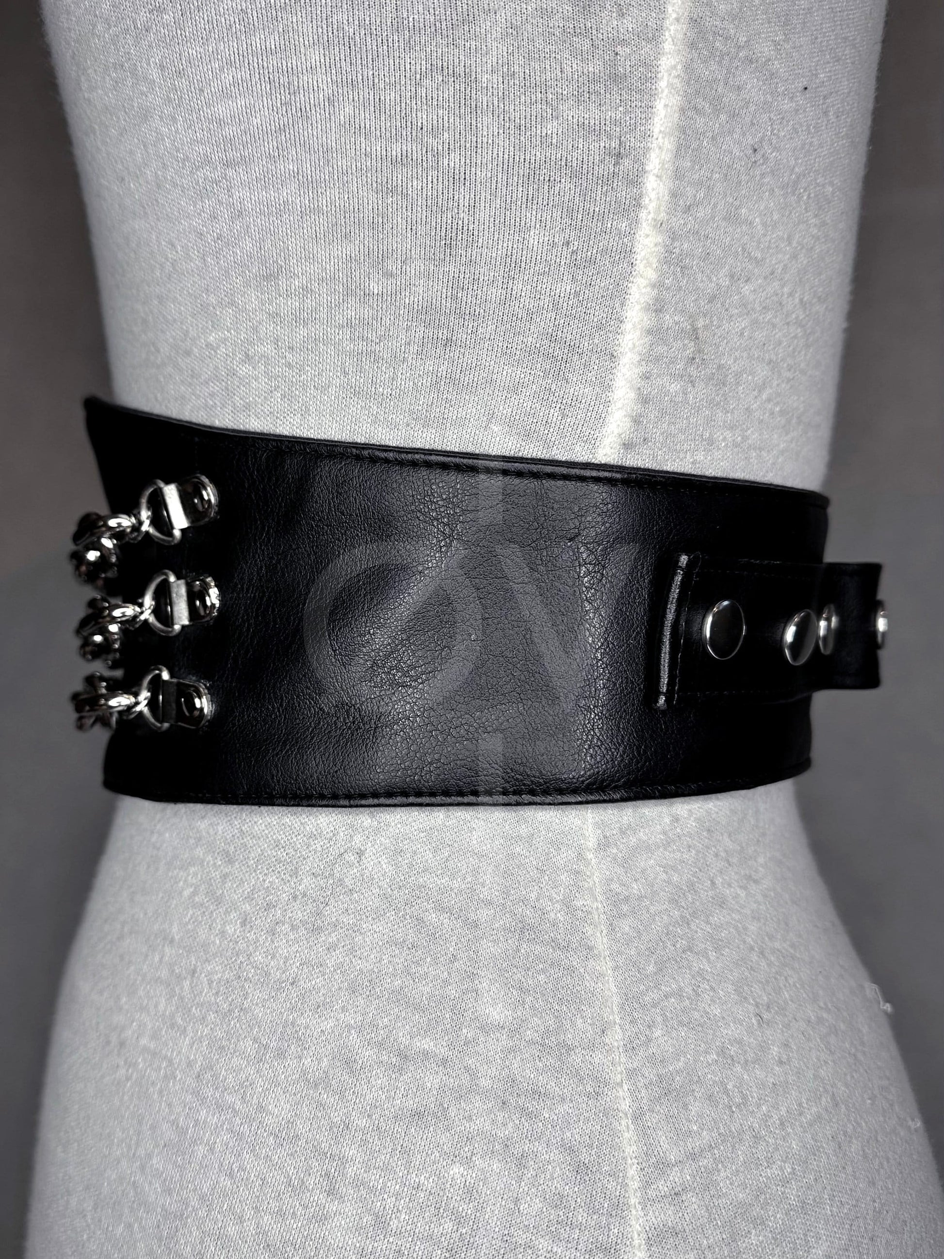 Adjustable Black Vegan Leather Wide Waist Belt/Corset With Chain Details // Goth/ Industrial