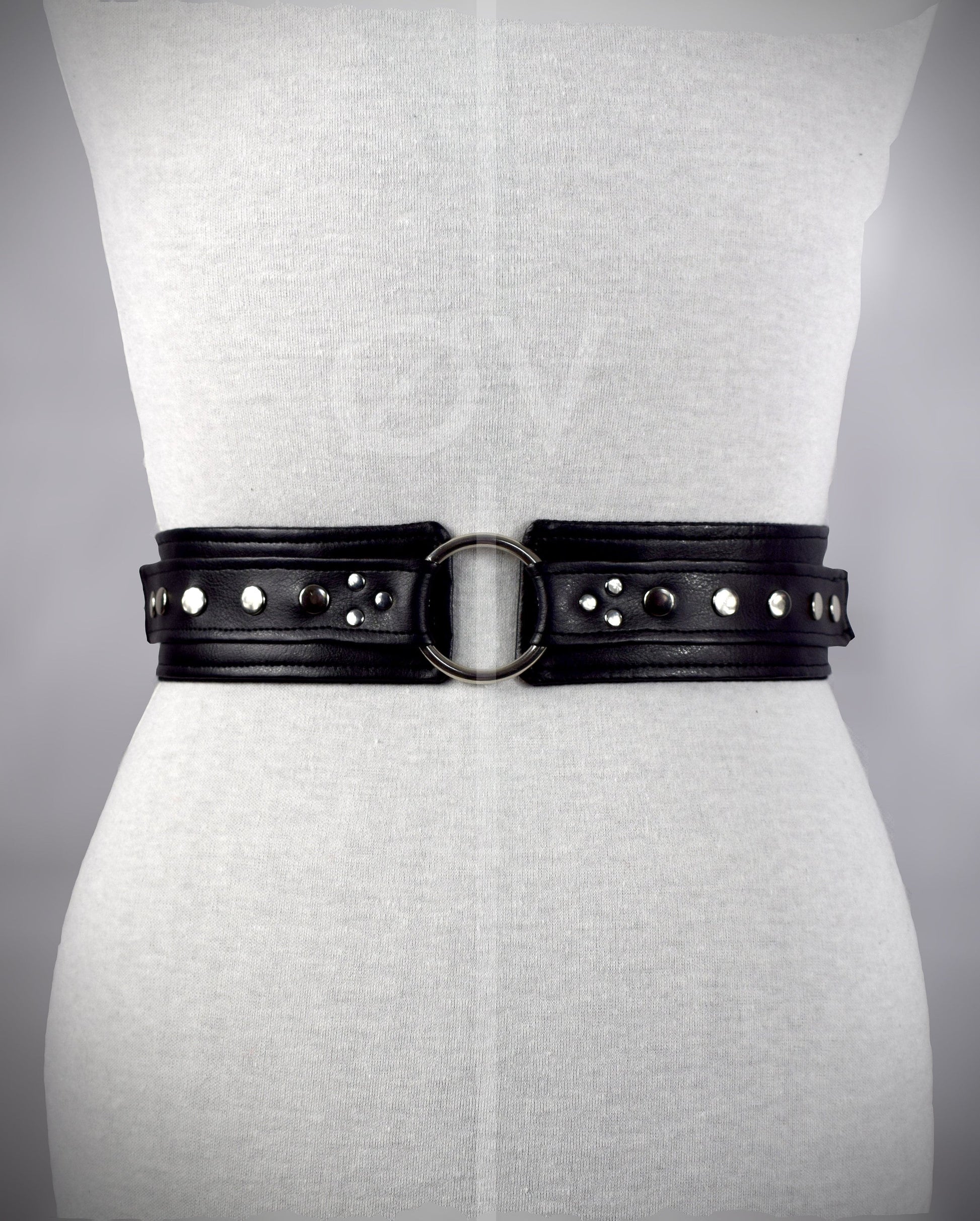 Adjustable Black Vegan Leather Wide Waist Belt/Corset With Chain Details // Goth/ Industrial