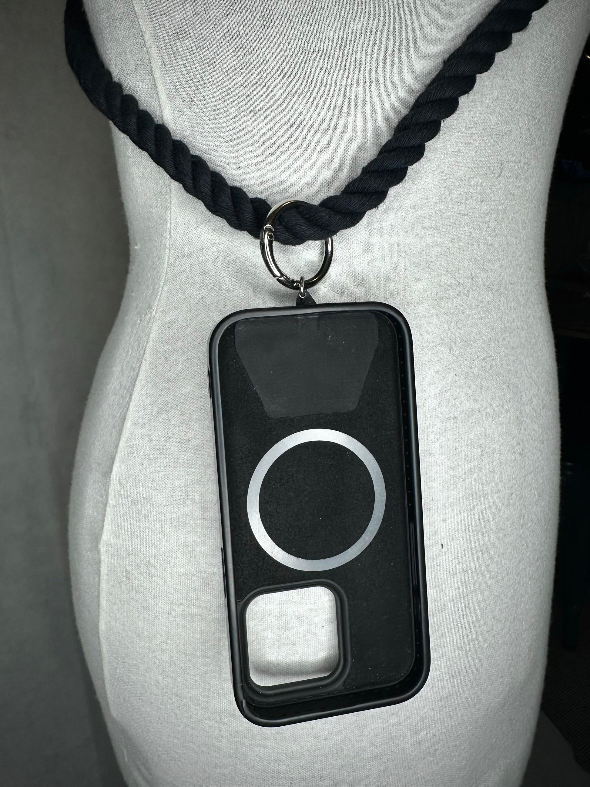 100% Black Cotton Phone Strap/ Phone Lanyard/ Phone Necklace/Mobile Phone/Cell Phone// Goth/ Industrial/ Sustainable/ vegan//