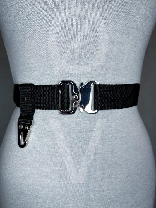 Black Techwear Belt// Sturdy black webbing/ metal hardware/utility clip//goth/streetwear//